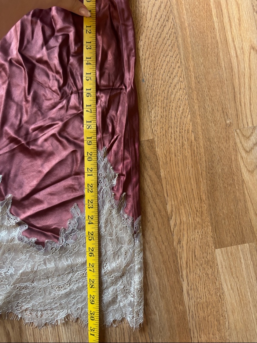 Zara Rust Satin Midi Skirt with Cream Lace Hem - Picture 10 of 10